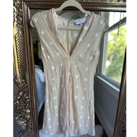 L'Academie The Lydia Mini Dress Beige and White Polka Dot XS NEW NWT! - Picture 5 of 8